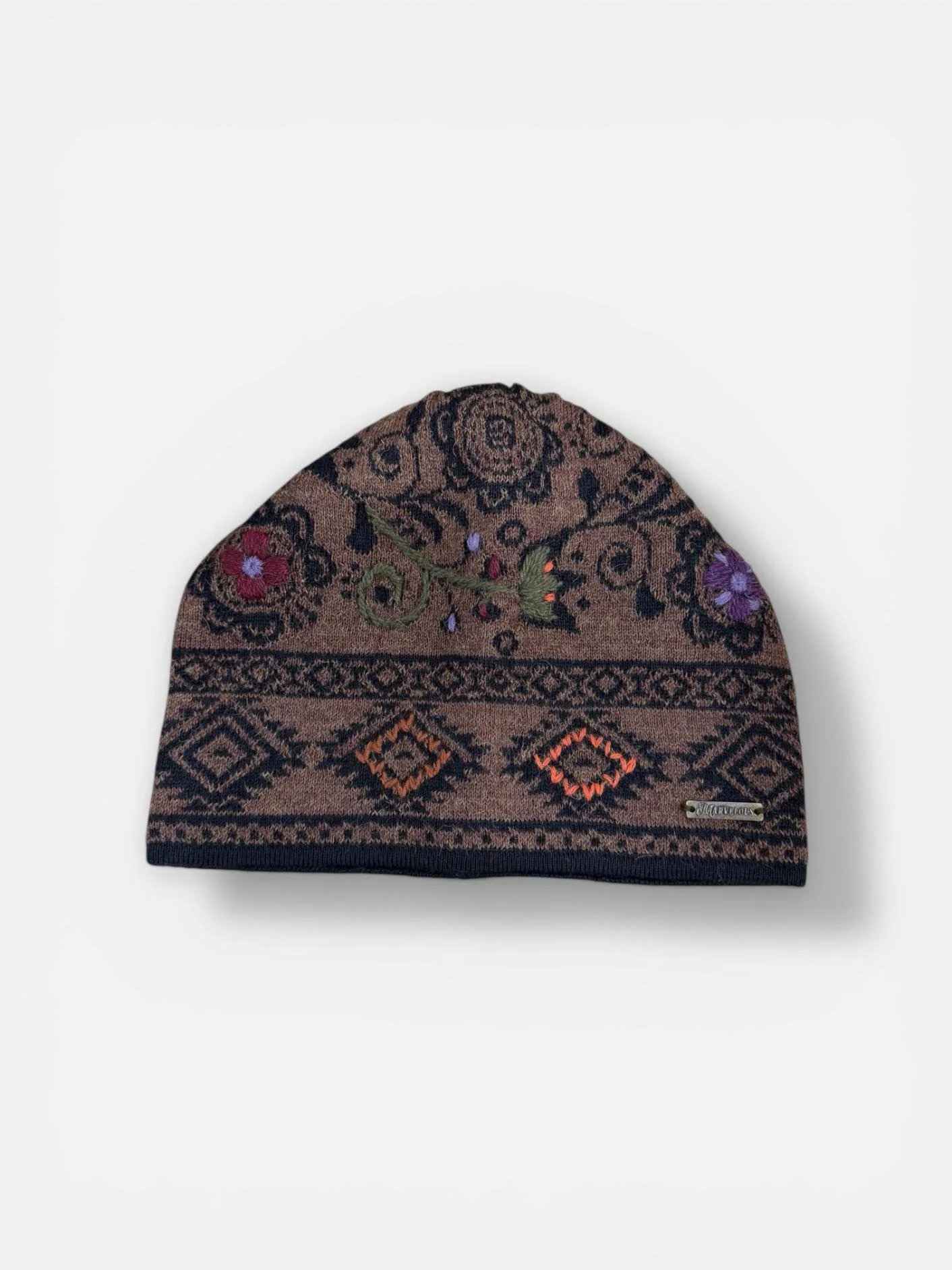 Hand-Embroidered Alpaca Beanie — Llama Butterfly
